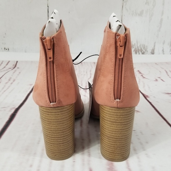 Pink Lace Up Block Heel Booties - Picture 3 of 8